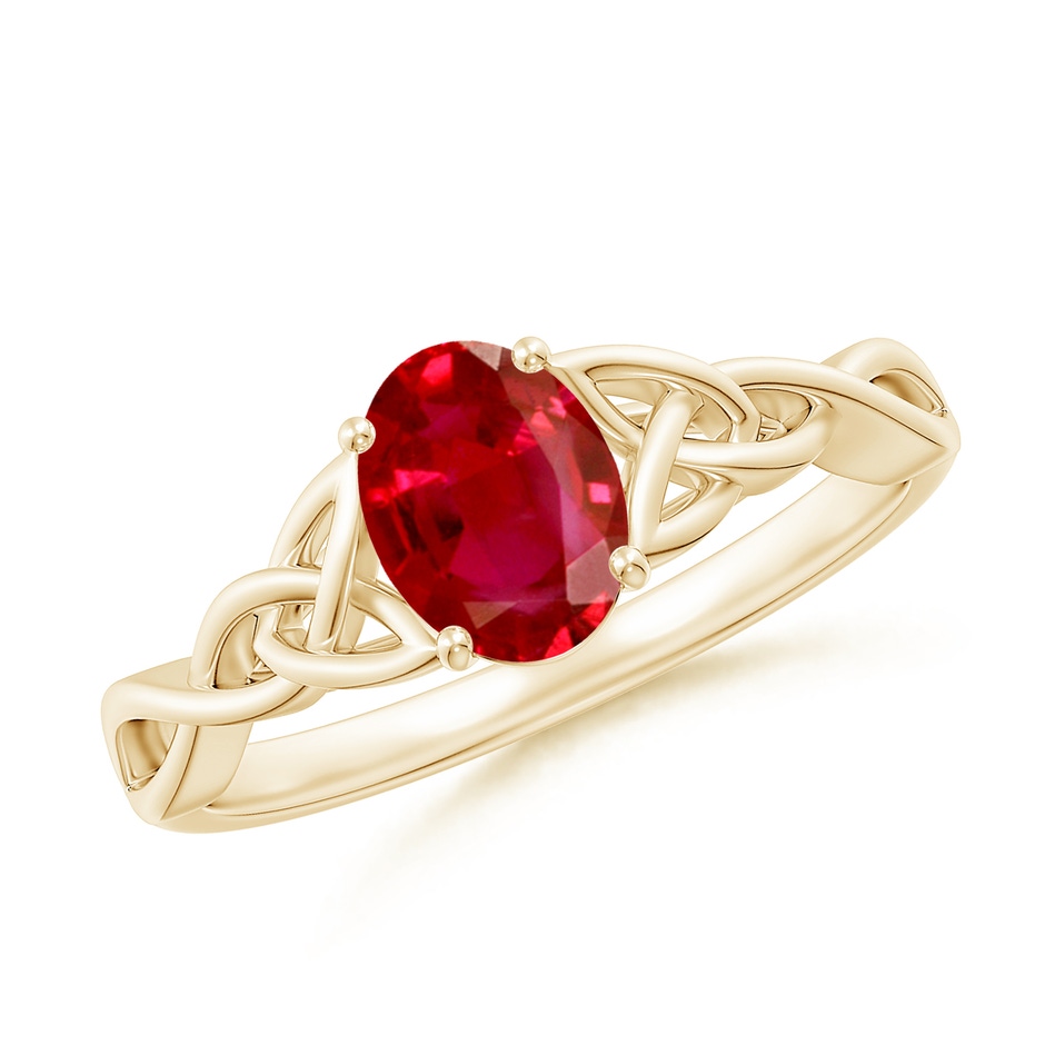 7x5mm AAA Oval Ruby Celtic Knot Engagement Ring in Yellow Gold 