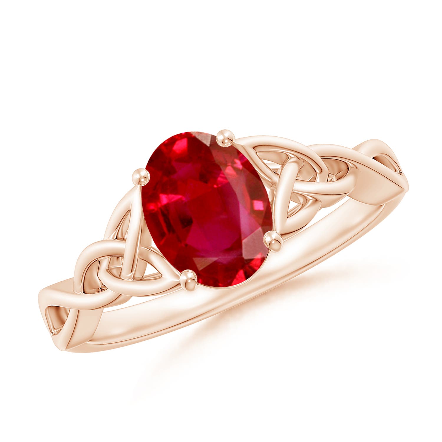 8x6mm AAA Oval Ruby Celtic Knot Engagement Ring in Rose Gold