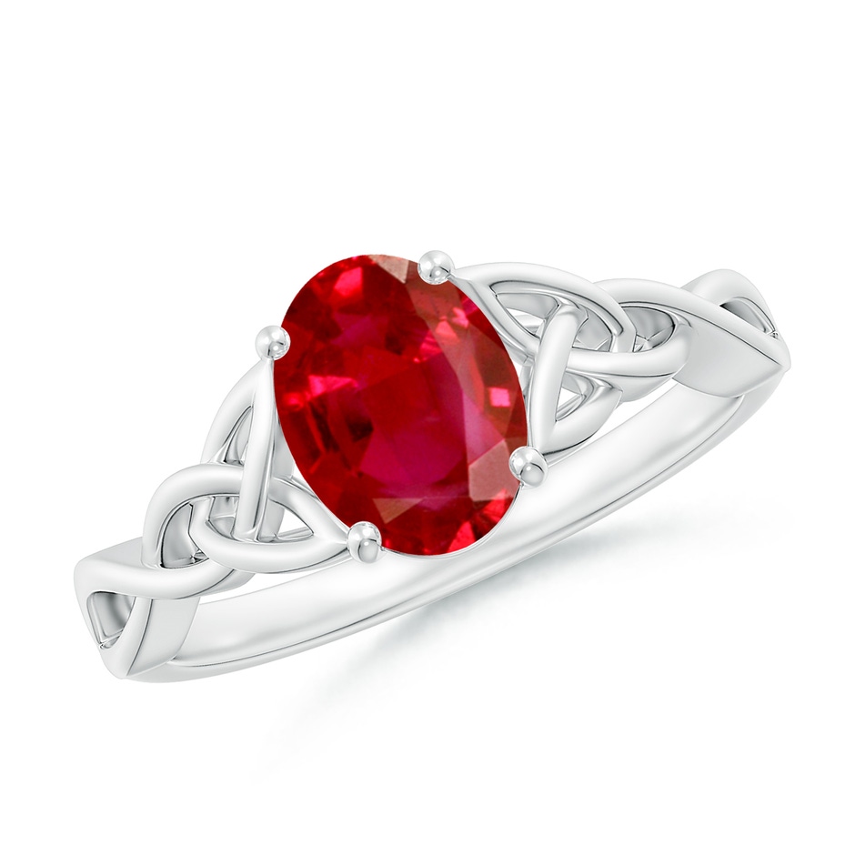 8x6mm AAA Oval Ruby Celtic Knot Engagement Ring in White Gold 