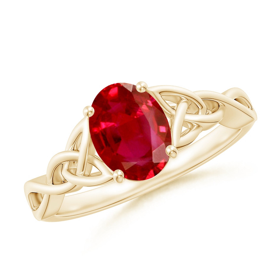 8x6mm AAA Oval Ruby Celtic Knot Engagement Ring in Yellow Gold 