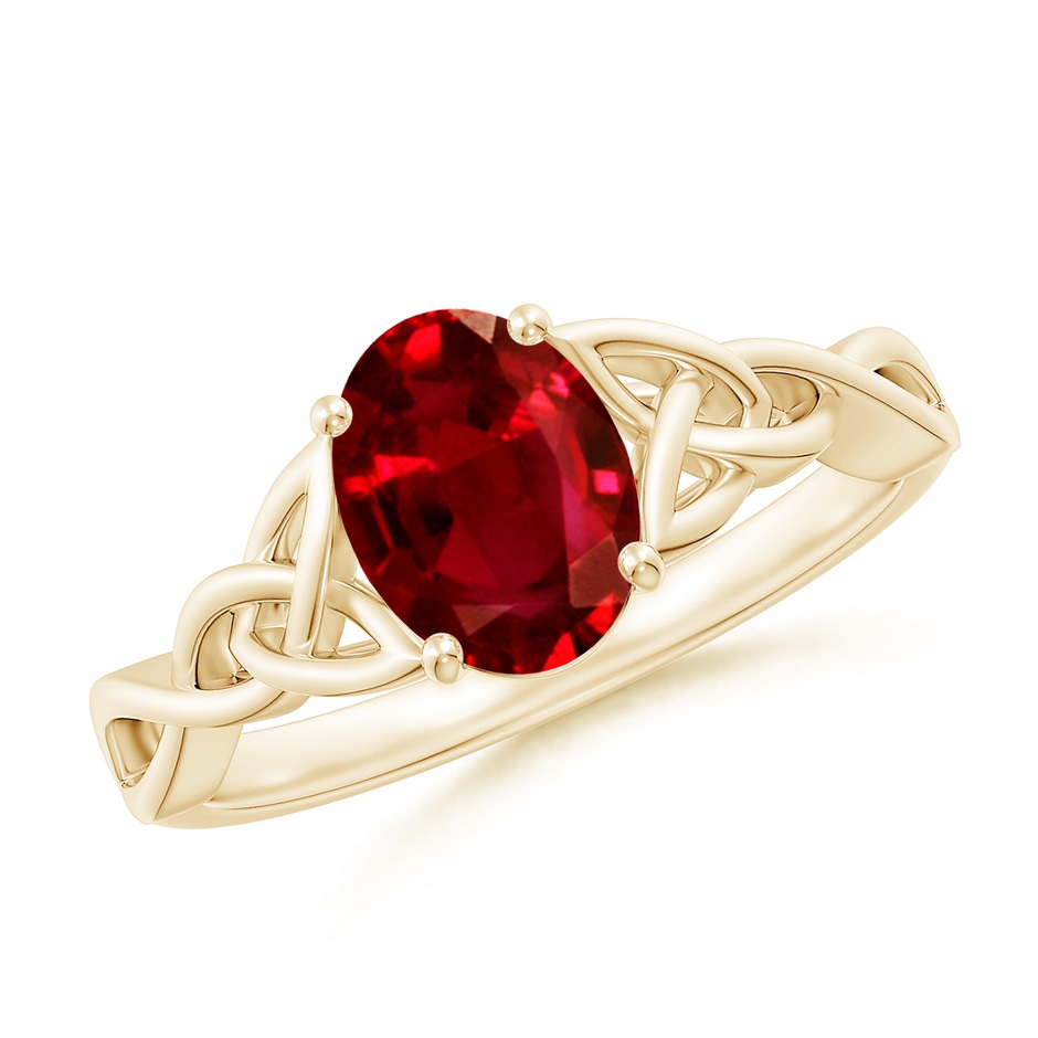 8x6mm AAAA Oval Ruby Celtic Knot Engagement Ring in Yellow Gold 