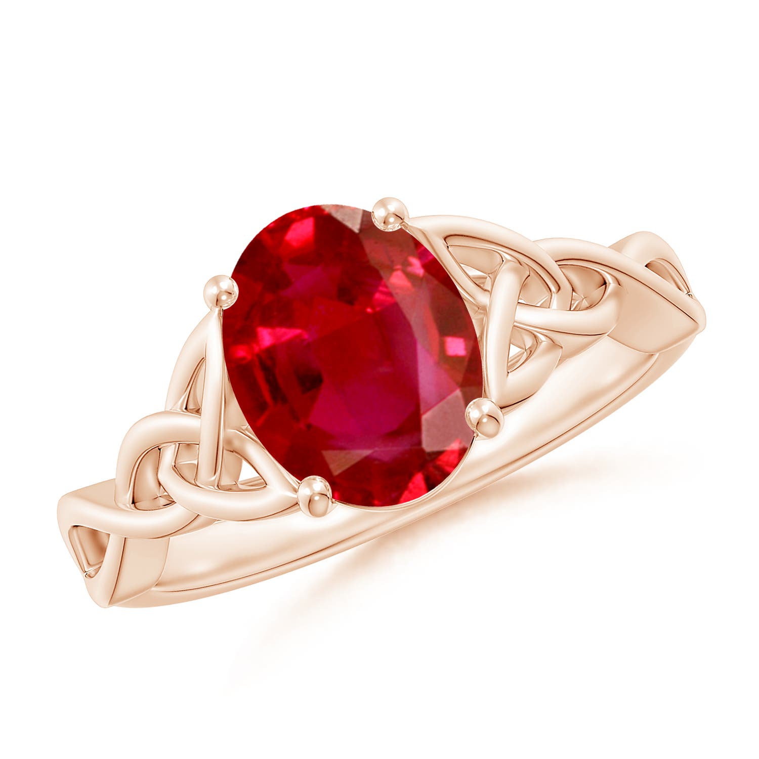 9x7mm AAA Oval Ruby Celtic Knot Engagement Ring in Rose Gold