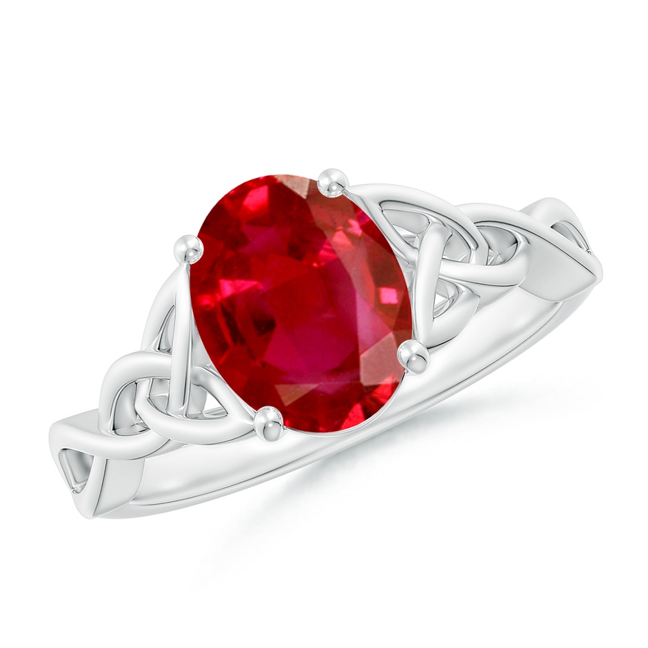 9x7mm AAA Oval Ruby Celtic Knot Engagement Ring in White Gold 