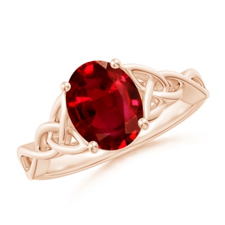 9x7mm AAAA Oval Ruby Celtic Knot Engagement Ring in Rose Gold
