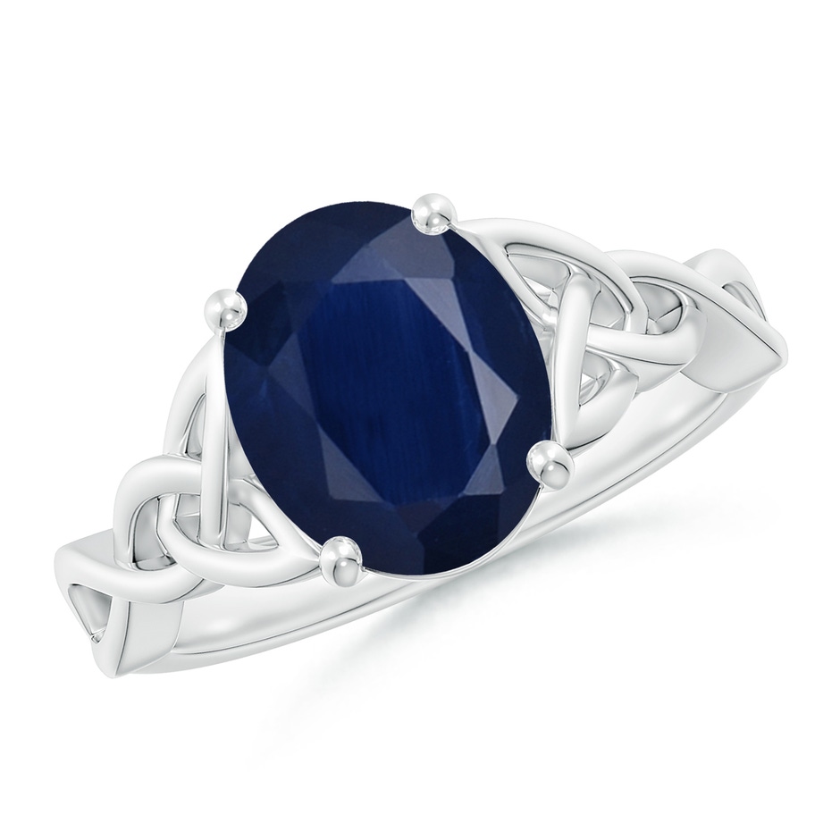 10x8mm A Oval Blue Sapphire Celtic Knot Engagement Ring in White Gold 