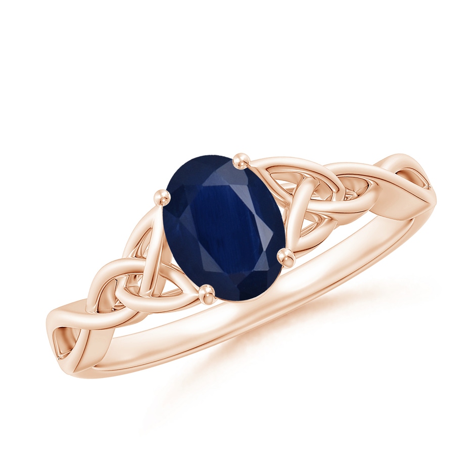 7x5mm A Oval Blue Sapphire Celtic Knot Engagement Ring in Rose Gold 