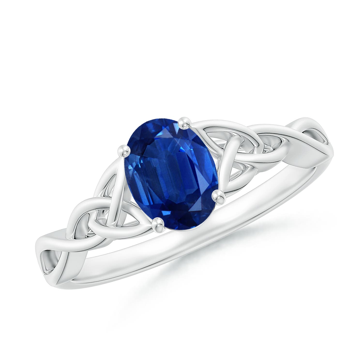 7x5mm AAA Oval Blue Sapphire Celtic Knot Engagement Ring in 18CT White Gold