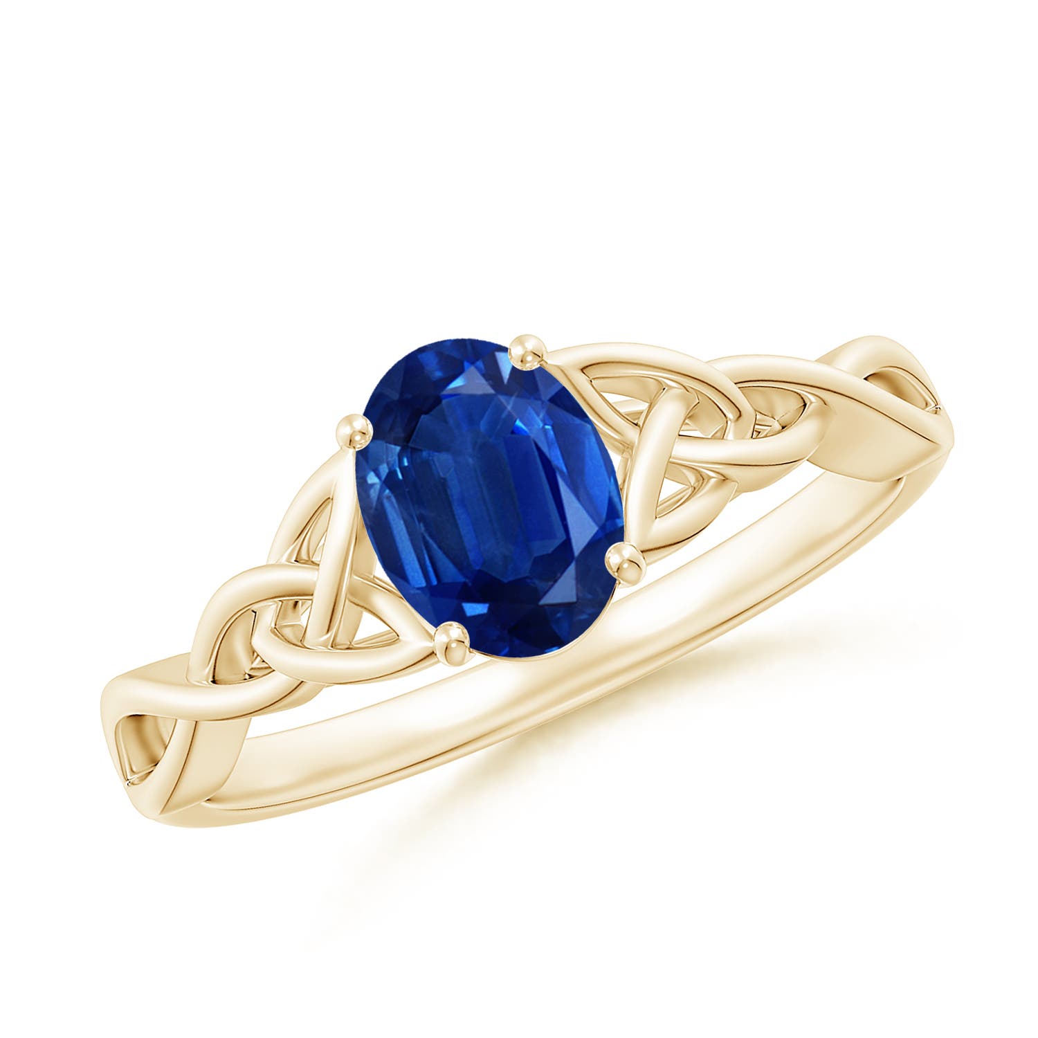 7x5mm AAA Oval Blue Sapphire Celtic Knot Engagement Ring in Yellow Gold