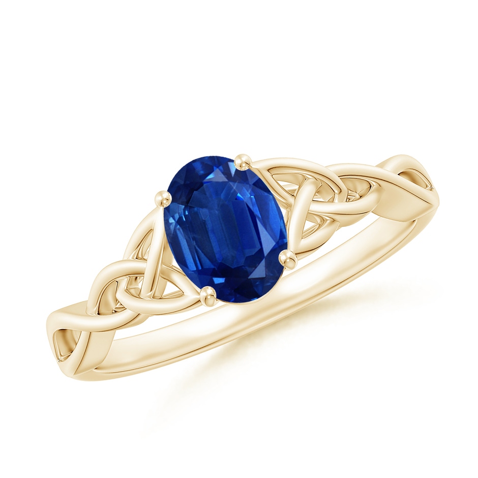 7x5mm AAA Oval Blue Sapphire Celtic Knot Engagement Ring in Yellow Gold 