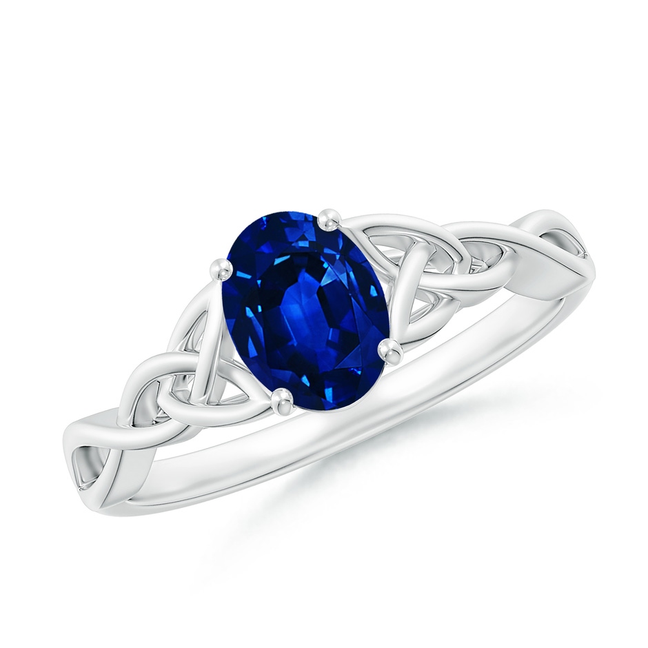 7x5mm AAAA Oval Blue Sapphire Celtic Knot Engagement Ring in P950 Platinum 