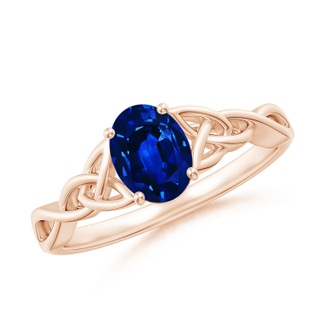 7x5mm Lab-Grown Oval Blue Sapphire Celtic Knot Engagement Ring in Rose Gold