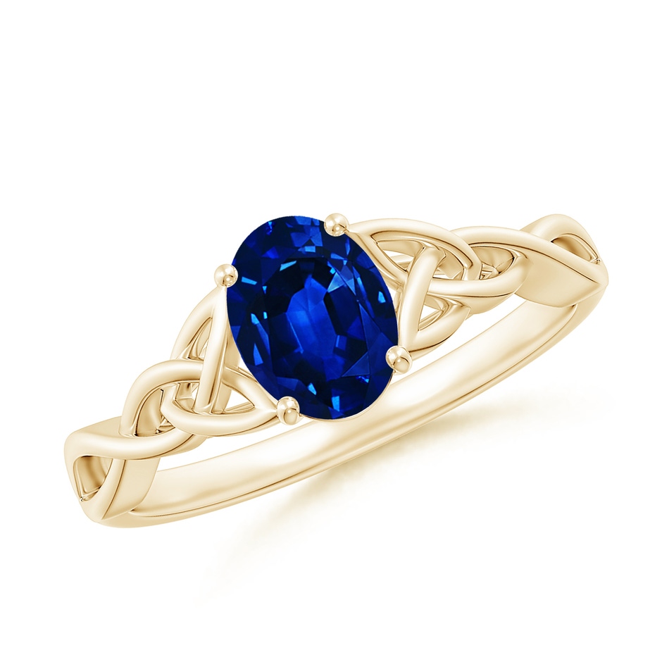 7x5mm AAAA Oval Blue Sapphire Celtic Knot Engagement Ring in Yellow Gold 