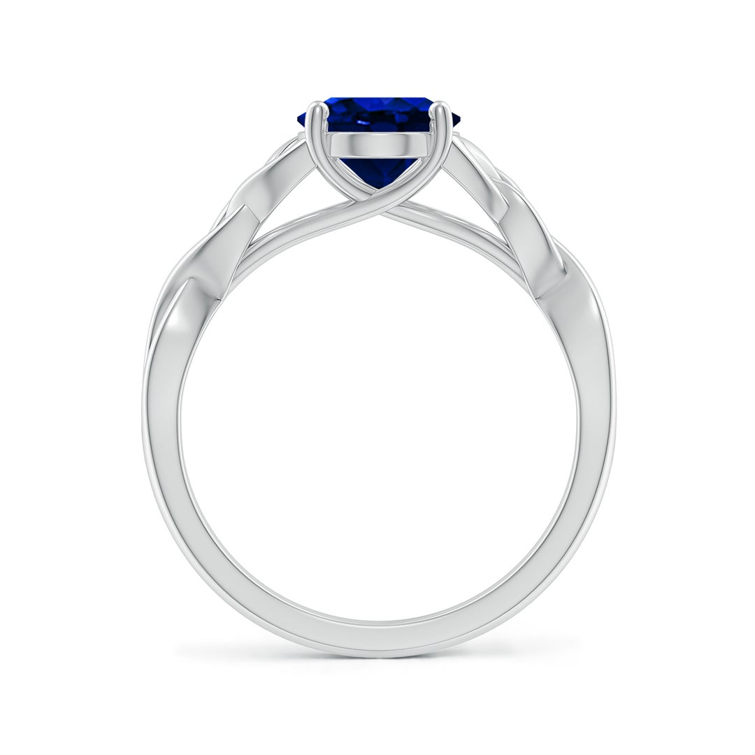 9x7mm AAAA Oval Blue Sapphire Celtic Knot Engagement Ring in White Gold - side 2