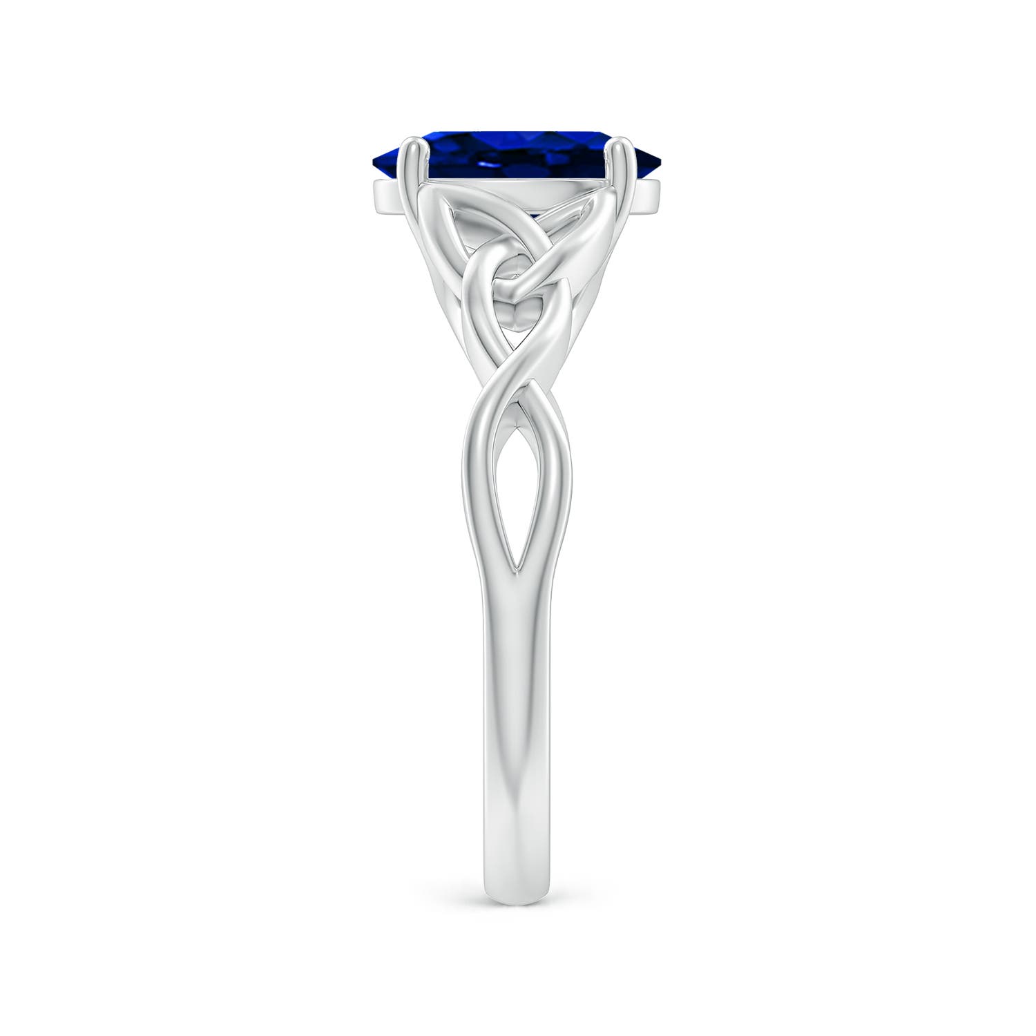 9x7mm AAAA Oval Blue Sapphire Celtic Knot Engagement Ring in White Gold - side 3