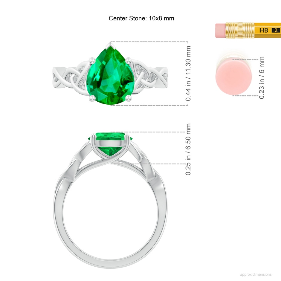 10x8mm AAA Pear-Shaped Emerald Celtic Knot Engagement Ring in P950 Platinum ruler