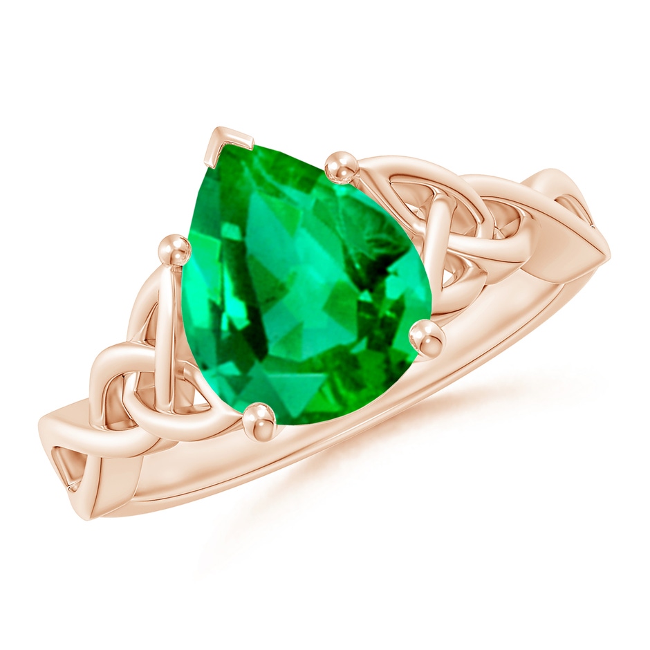 10x8mm AAA Pear-Shaped Emerald Celtic Knot Engagement Ring in Rose Gold 