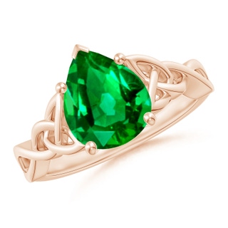 10x8mm AAAA Pear-Shaped Emerald Celtic Knot Engagement Ring in Rose Gold