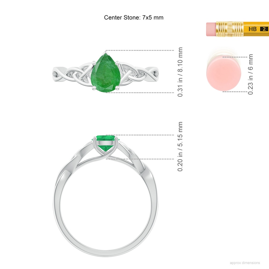 7x5mm A Pear-Shaped Emerald Celtic Knot Engagement Ring in P950 Platinum ruler