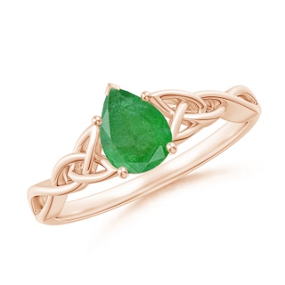 7x5mm A Pear-Shaped Emerald Celtic Knot Engagement Ring in Rose Gold