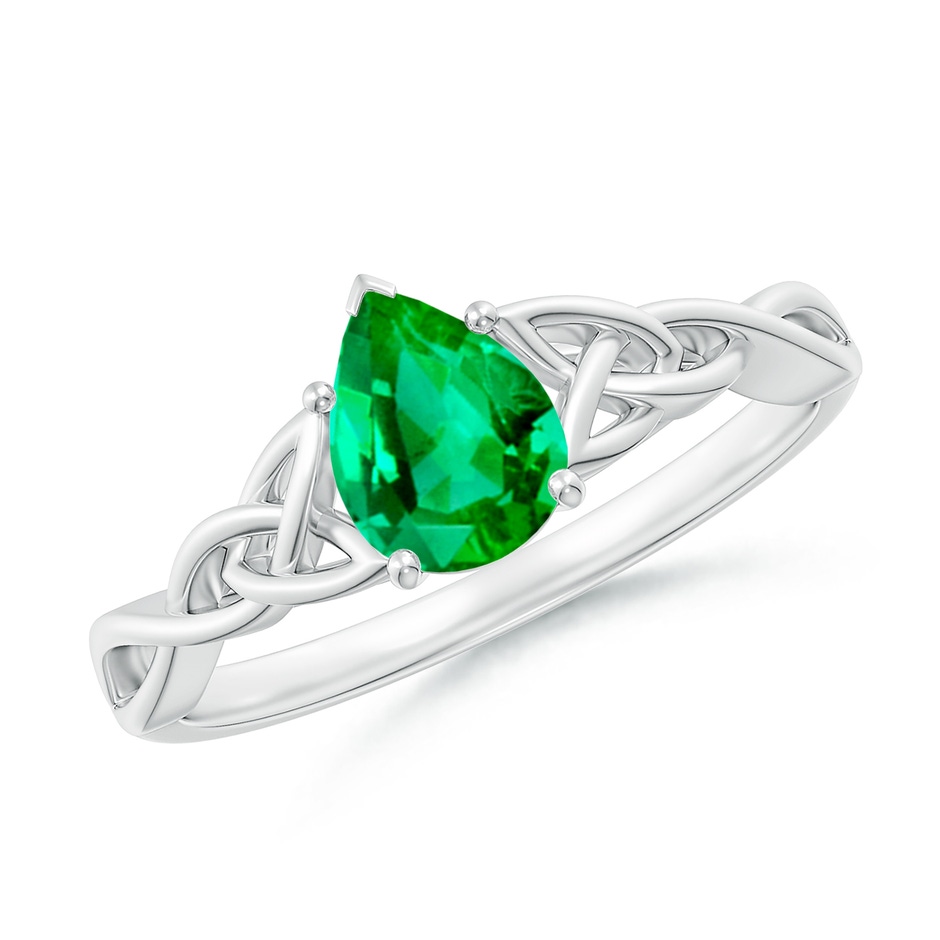 7x5mm AAA Pear-Shaped Emerald Celtic Knot Engagement Ring in White Gold 