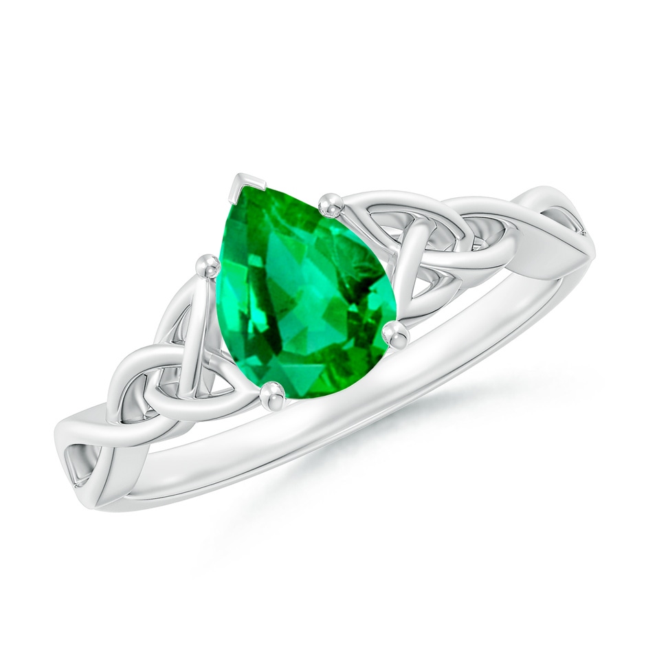 8x6mm AAA Pear-Shaped Emerald Celtic Knot Engagement Ring in White Gold 