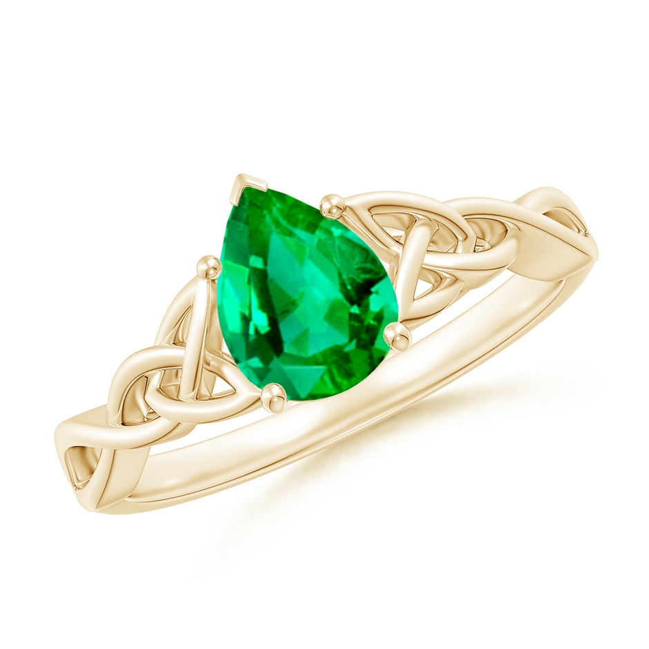 8x6mm AAA Pear-Shaped Emerald Celtic Knot Engagement Ring in Yellow Gold 