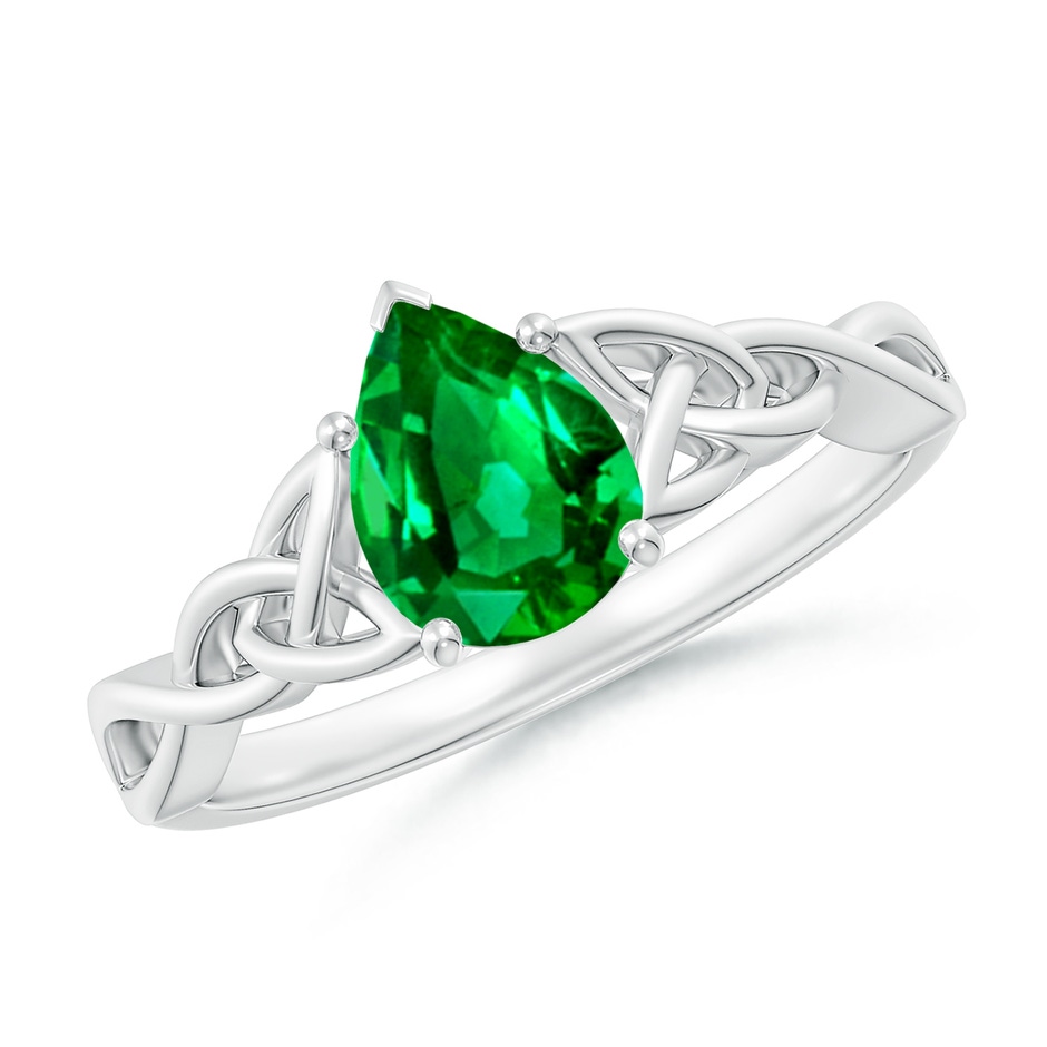 8x6mm AAAA Pear-Shaped Emerald Celtic Knot Engagement Ring in P950 Platinum 