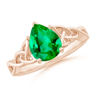 9x7mm AAA Pear-Shaped Emerald Celtic Knot Engagement Ring in 10K Rose Gold