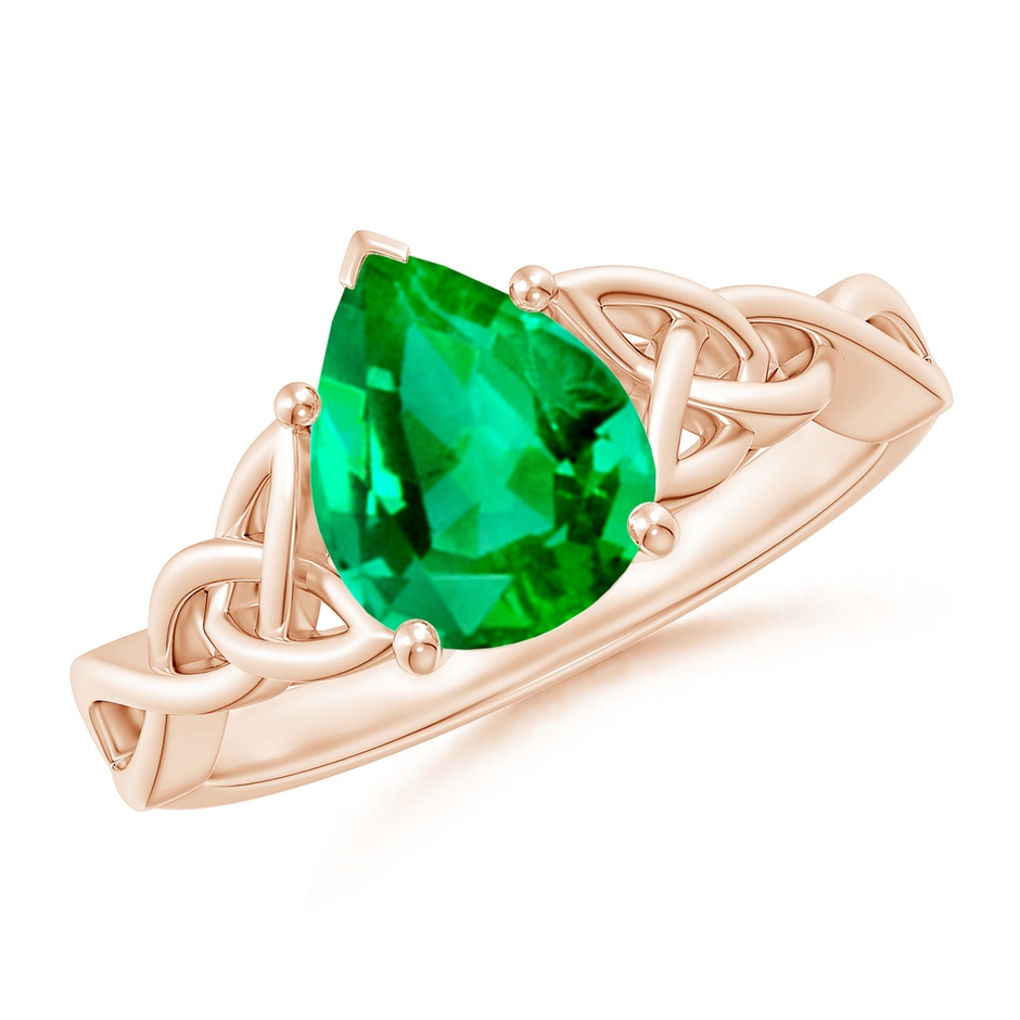9x7mm AAA Pear-Shaped Emerald Celtic Knot Engagement Ring in Rose Gold 