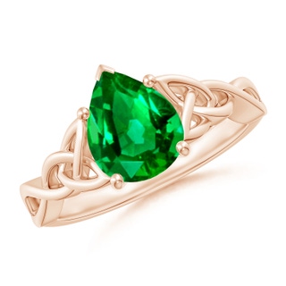 9x7mm AAAA Pear-Shaped Emerald Celtic Knot Engagement Ring in 18K Rose Gold