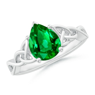 9x7mm AAAA Pear-Shaped Emerald Celtic Knot Engagement Ring in P950 Platinum