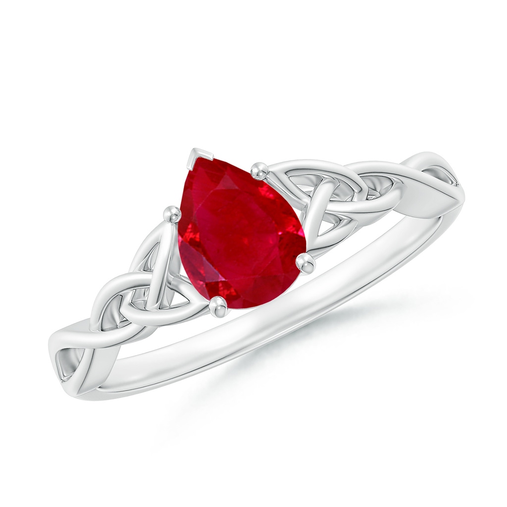 7x5mm AAA Pear-Shaped Ruby Celtic Knot Engagement Ring in 18K White Gold