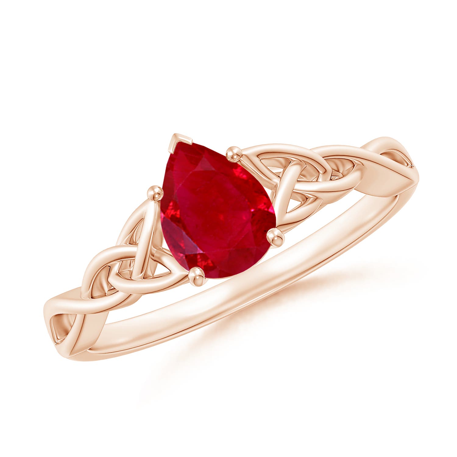 7x5mm AAA Pear-Shaped Ruby Celtic Knot Engagement Ring in Rose Gold