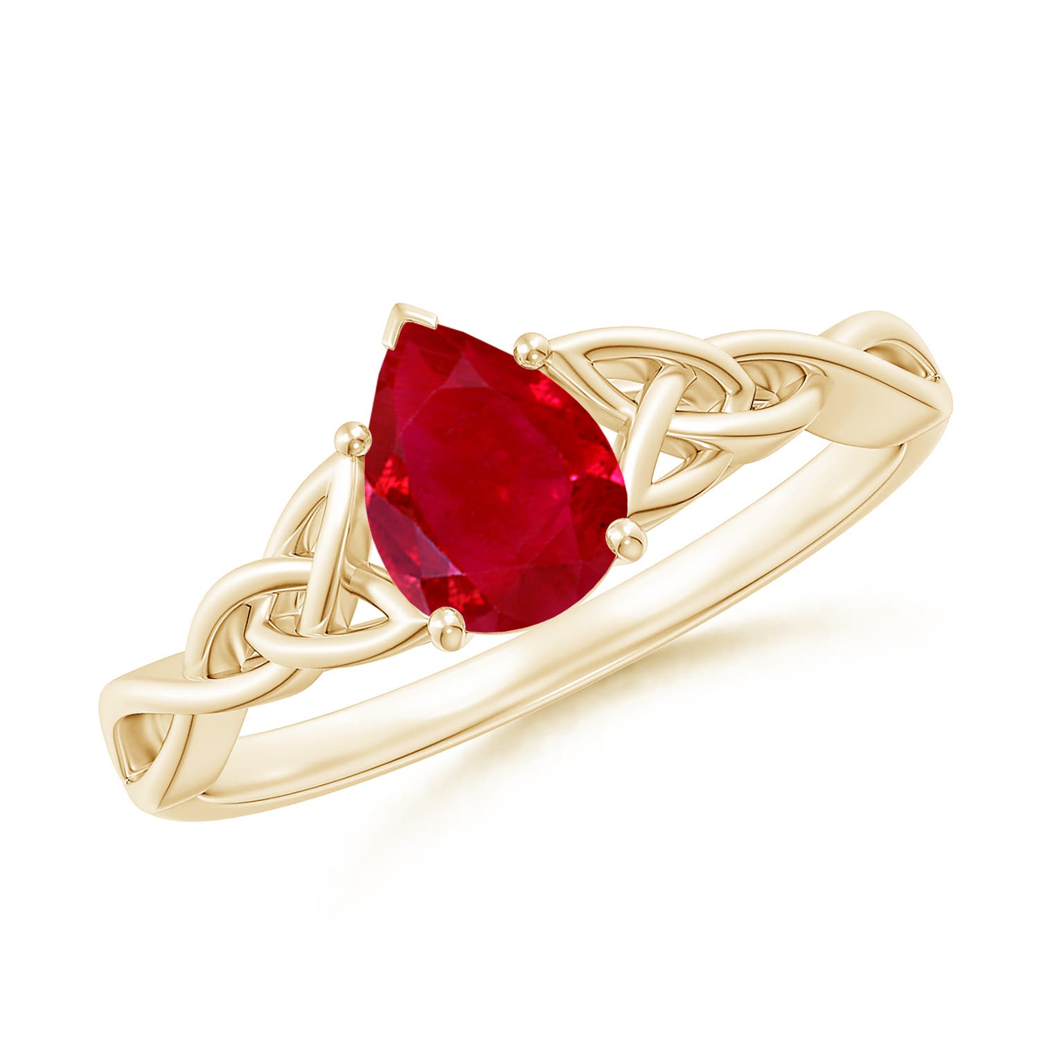 7x5mm AAA Pear-Shaped Ruby Celtic Knot Engagement Ring in Yellow Gold