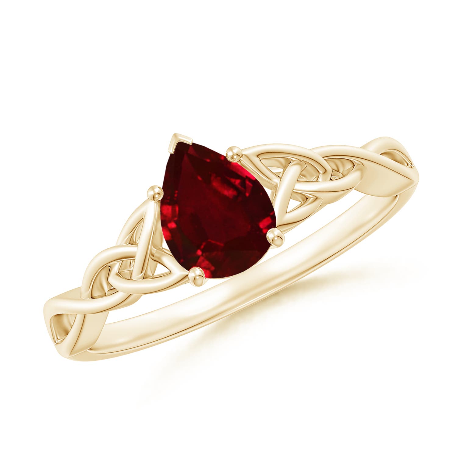 7x5mm AAAA Pear-Shaped Ruby Celtic Knot Engagement Ring in Yellow Gold