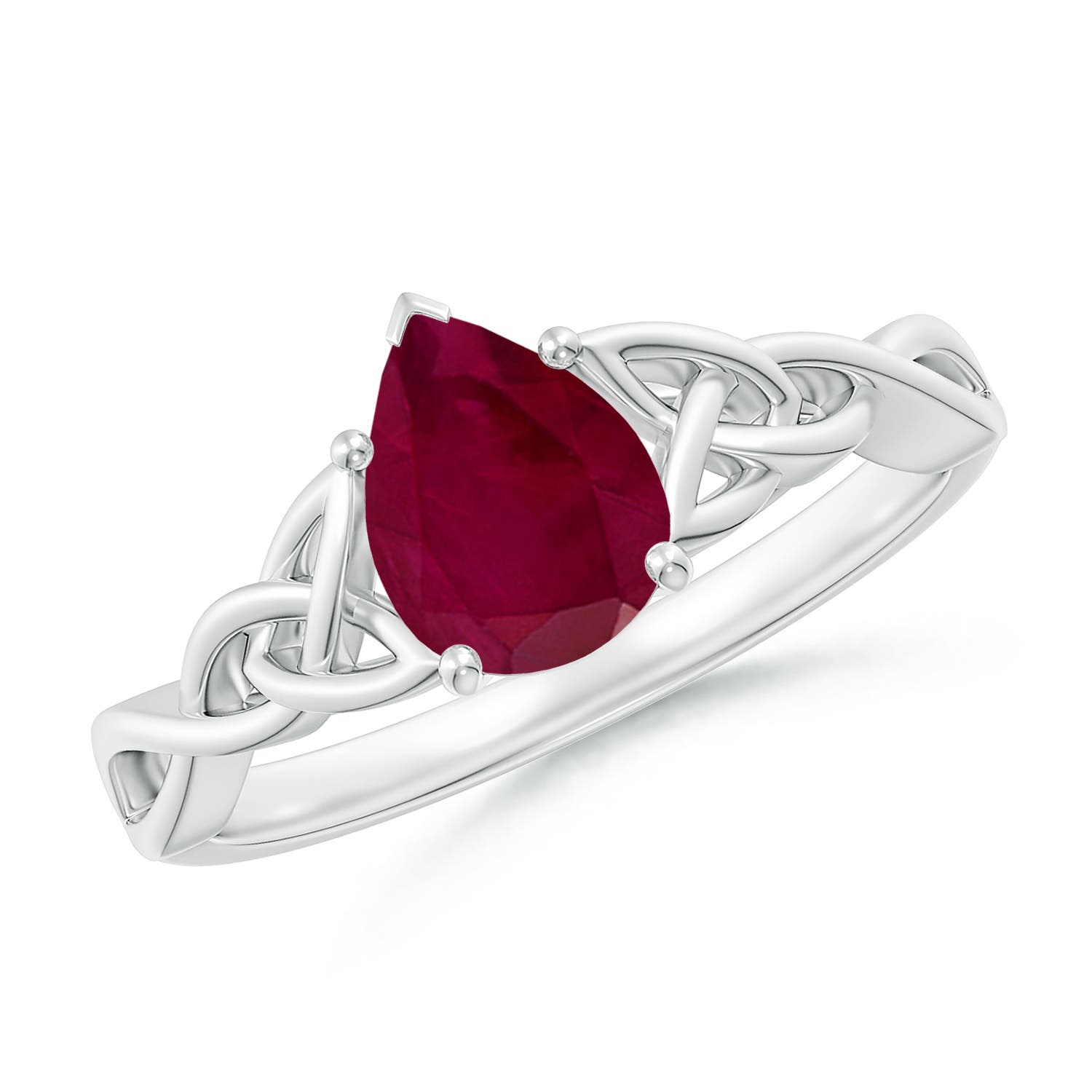 8x6mm A Pear-Shaped Ruby Celtic Knot Engagement Ring in 18K White Gold