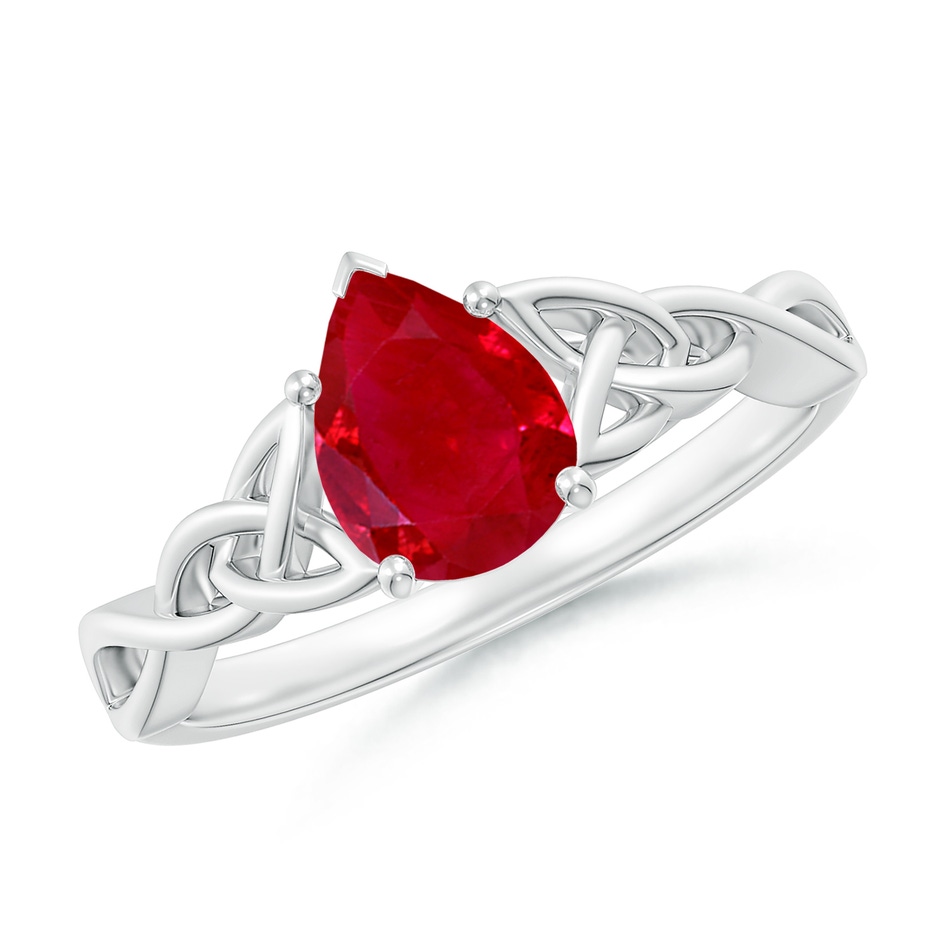 8x6mm AAA Pear-Shaped Ruby Celtic Knot Engagement Ring in White Gold 
