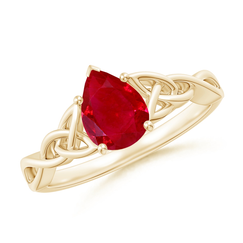 8x6mm AAA Pear-Shaped Ruby Celtic Knot Engagement Ring in Yellow Gold 