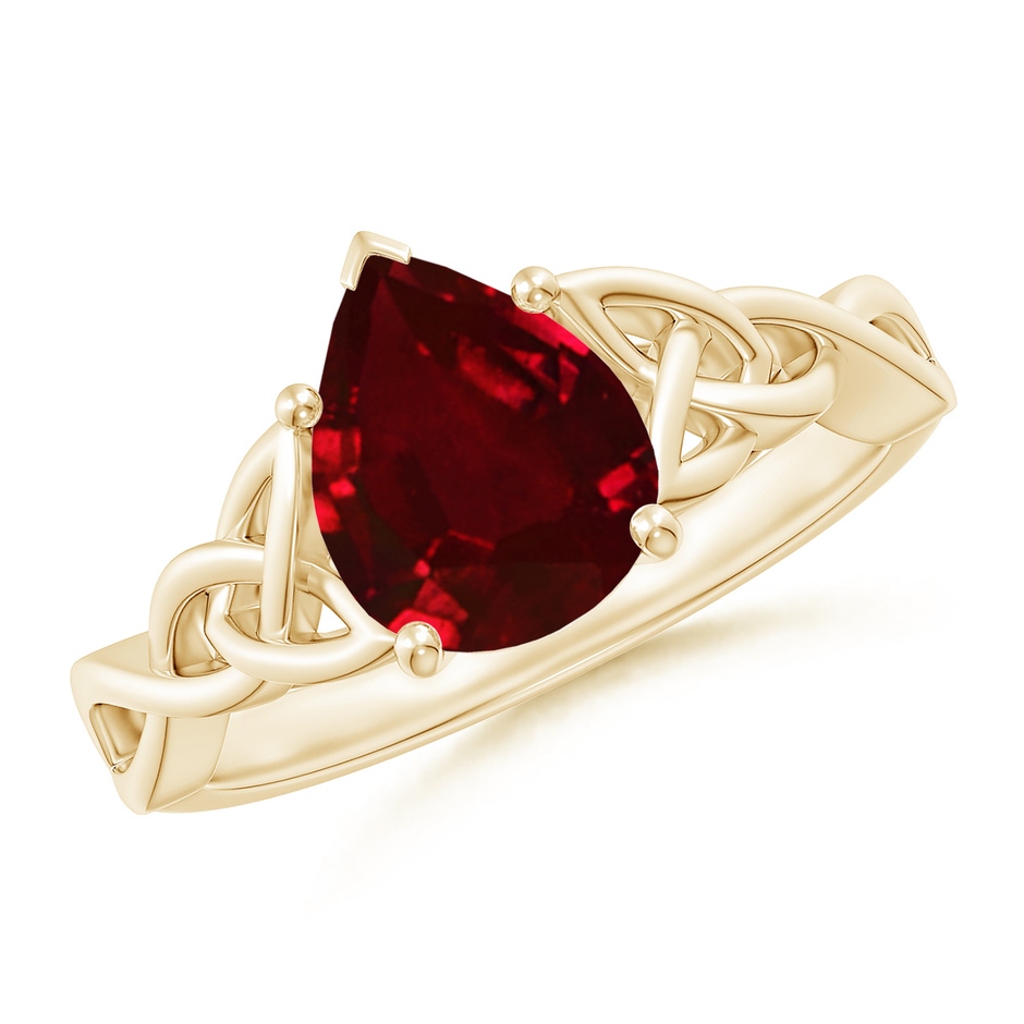 9x7mm AAAA Pear-Shaped Ruby Celtic Knot Engagement Ring in Yellow Gold 
