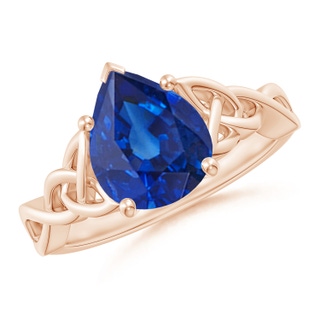 10x8mm AAA Pear-Shaped Blue Sapphire Celtic Knot Engagement Ring in 18K Rose Gold