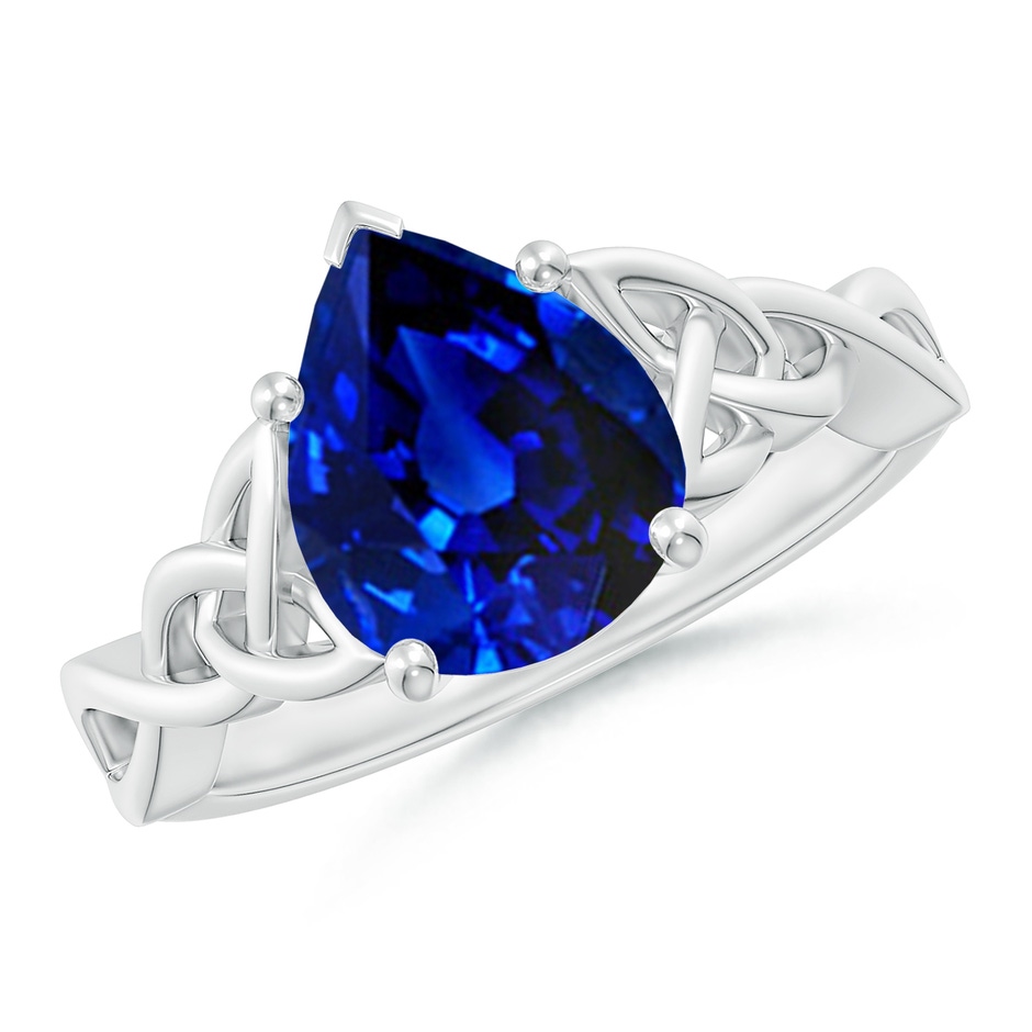 10x8mm AAAA Pear-Shaped Blue Sapphire Celtic Knot Engagement Ring in P950 Platinum 