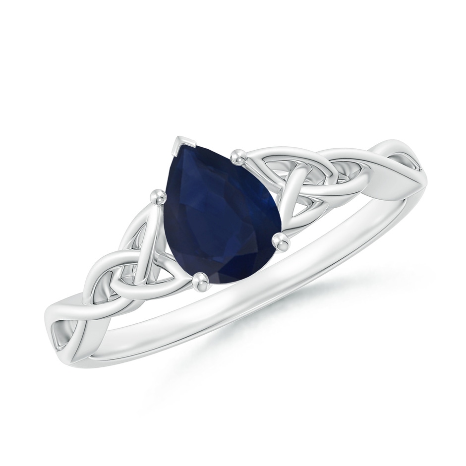 7x5mm A Pear-Shaped Blue Sapphire Celtic Knot Engagement Ring in White Gold 