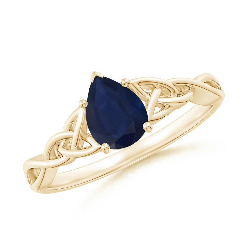 7x5mm A Pear-Shaped Blue Sapphire Celtic Knot Engagement Ring in Yellow Gold 