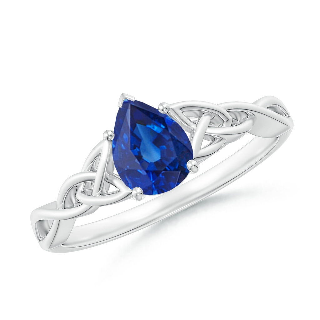 7x5mm AAA Pear-Shaped Blue Sapphire Celtic Knot Engagement Ring in 18K White Gold