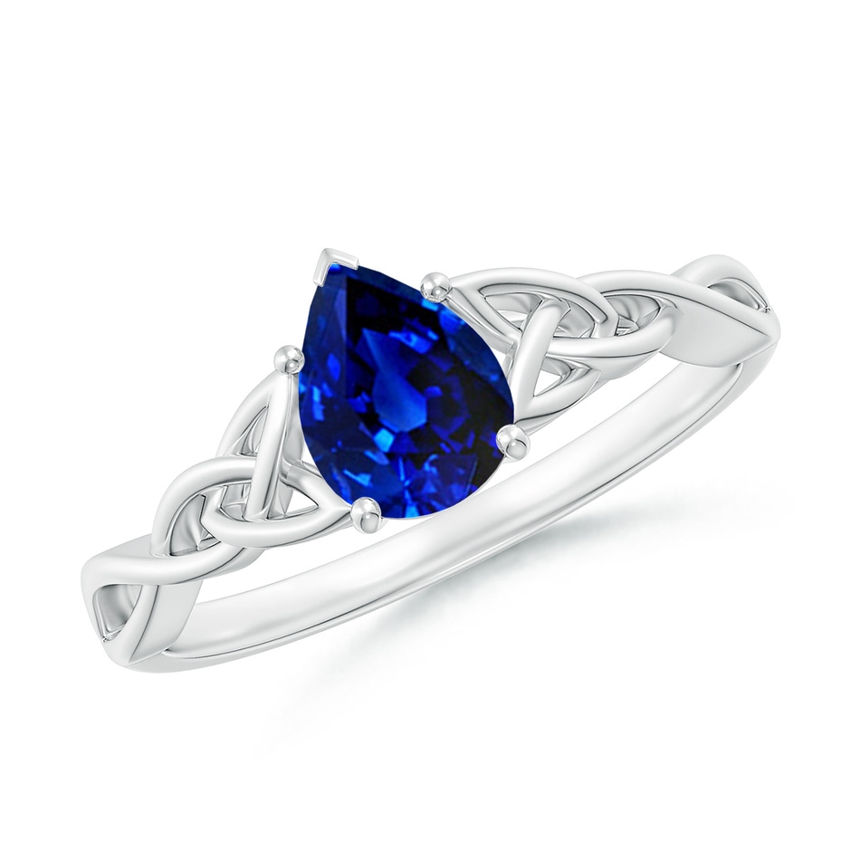 7x5mm Lab-Grown Pear-Shaped Blue Sapphire Celtic Knot Engagement Ring in P950 Platinum 