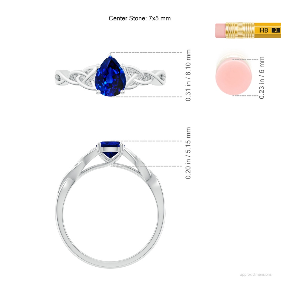 7x5mm Lab-Grown Pear-Shaped Blue Sapphire Celtic Knot Engagement Ring in P950 Platinum ruler