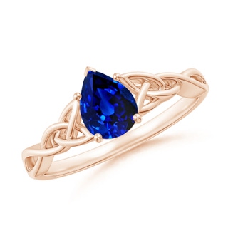 7x5mm Lab-Grown Pear-Shaped Blue Sapphire Celtic Knot Engagement Ring in Rose Gold