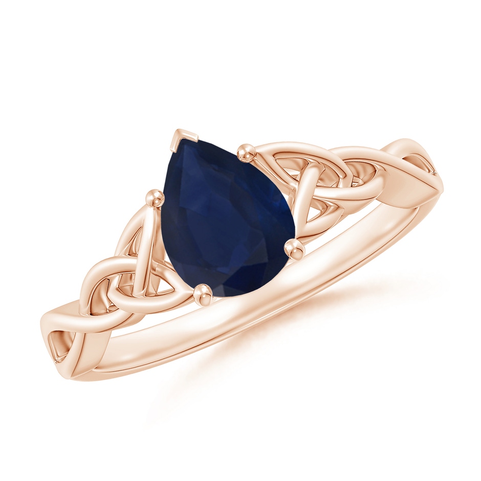 8x6mm A Pear-Shaped Blue Sapphire Celtic Knot Engagement Ring in Rose Gold 