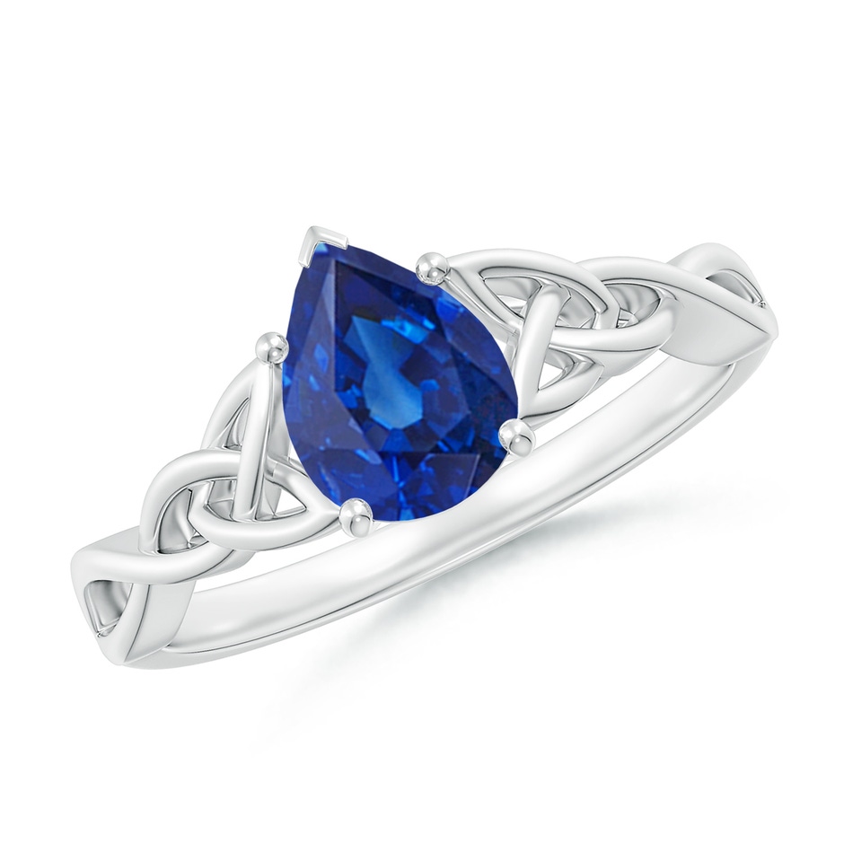 8x6mm AAA Pear-Shaped Blue Sapphire Celtic Knot Engagement Ring in White Gold 