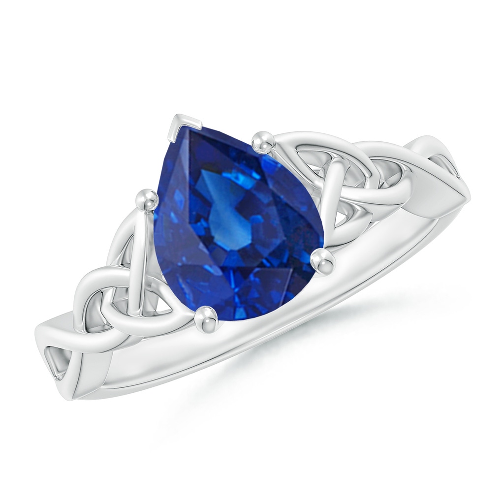 9x7mm AAA Pear-Shaped Blue Sapphire Celtic Knot Engagement Ring in White Gold